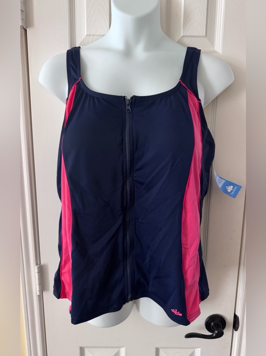 Swimsuits For All Other - Aqua belle Swimsuits For All 26W Colorblock Navy Blue Pink Full Zip Tankini New